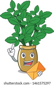 With envelope lemon balm in a mascot pot