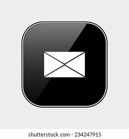 envelope lette black glossy button, vector