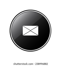 envelope lette round black glossy button for the site, vector, EPS 10
