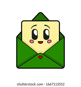 An envelope with a letter in a cartoon style with eyes and a mouth. Cute character. For an icon, mail, or greeting card. Vector illustration.