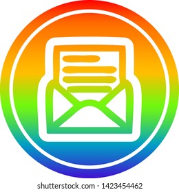icono circular de carta de sobre con acabado degradado de arco iris