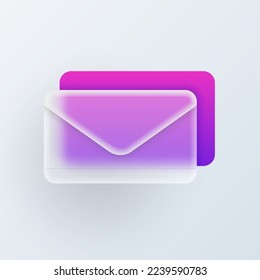 Envelope letter correspondence, glassmorphism 3D icon. Vector communication by mailing site, e-mail receive or send sign, media contact notification, mailing service