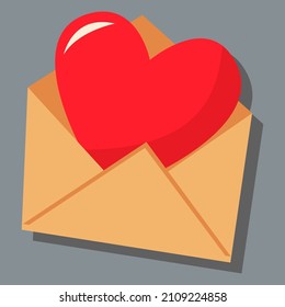 An envelope with a letter in the form of a heart. Day of love. valentine's day. A greeting card with a declaration of love. A flat vector image on a gray background.