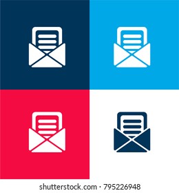 Envelope with a letter four color material and minimal icon logo set in red and blue