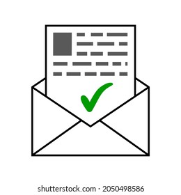Envelope with  letter good news, letter with document green check mark approval