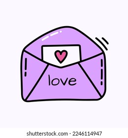Envelope with a letter Hand drawn doodle Valentine's Day illustration. Love and romantic cute icon.  Single element 