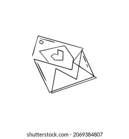 envelope, letter, heart one line vector illustration art hand draw .