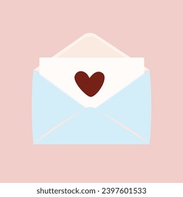 Envelope with a letter and a heart. Paper envelope illustration.