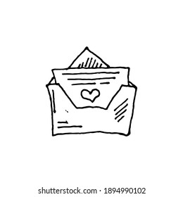 Sobre, letra, dibujo cardíaco ilustración vectorial sobre fondo blanco