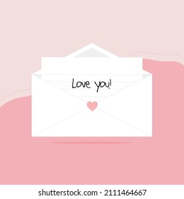 Sobre con letras y corazón, ilustraciones de diseño vectorial.