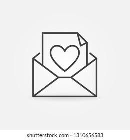 Envelope and Letter with Heart vector outline icon or symbol