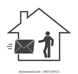 Envelope letter in house with person man icon