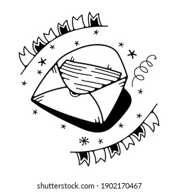 Ein Umschlag mit einem Brief. Einzeln auf weißem Hintergrund. Cute-Doodle-Illustrationen.