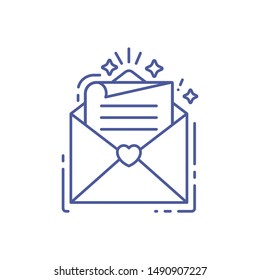 Envelope With Letter Line Color Icon. Wedding Invitation Concept. Felicitation. Sign For Web Page, Mobile App, Banner, Social Media. Pictogram UI/UX And GUI Interface. Vector Clipart, Illustration.