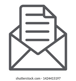 Envelope with letter line icon, mail and post, open envelope sign, vector graphics, a linear pattern on a white background, eps 10.