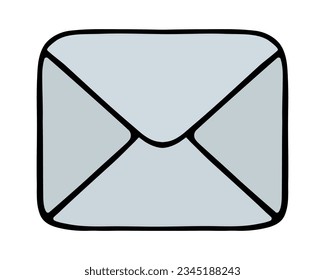 Envelope with a letter made of gray paper. Sealed message. Color vector illustration. Cartoon style. Isolated background. Idea for web design.
