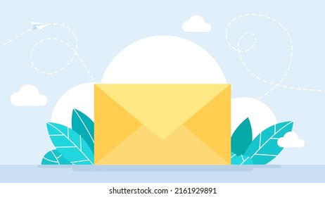 Envelope, Letter, Mail. Emailing concept background. Spam and SMS writing. Lettering. Concept of support, document, counter incoming, mobile apps. Flat style trend modern design. Vector illustration