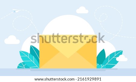 Envelope, Letter, Mail. Emailing concept background. Spam and SMS writing. Lettering. Concept of support, document, counter incoming, mobile apps. Flat style trend modern design. Vector illustration