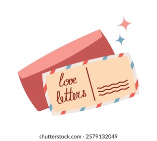 Envelope with a letter next to it and the inscription Love letter. Vector illustration in flat style. Concept of romantic relationships, love correspondence