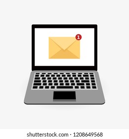 Envelope with a letter on the laptop. Vector illustration. Flat design of business financial marketing banking for advertising web concept cartoon illustration.