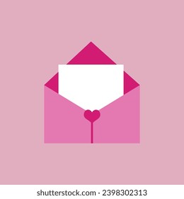 Envelope with letter on pink background. Valentine's Day celebra