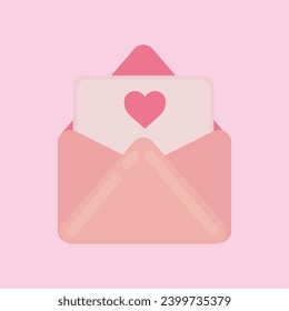 Envelope with letter on pink background. Valentine's Day celebra