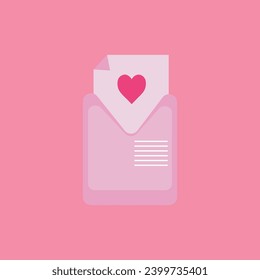 Envelope with letter on pink background. Valentine's Day celebra