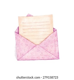 Envelope with a letter - painted in watercolor. Vectorized watercolor illustration.