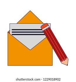 Envelope with letter and pencil