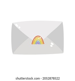 An envelope with a letter with a rainbow seal. Vector illustration of an isolated envelope on a white background. A simple flat message icon. Happy pride month.