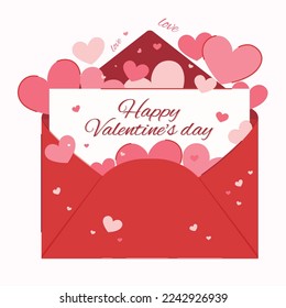 Envelope with a letter. Romantic message with hearts. Happy Valentine's Day.