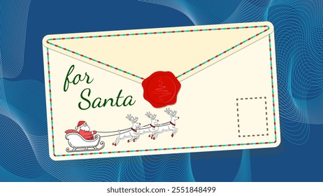 Envelope with a letter for Santa Claus with blue wavy background