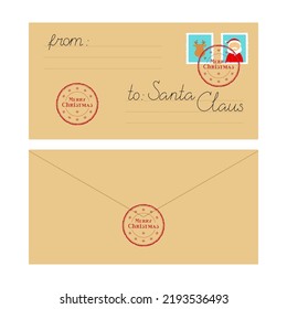 Sobre con carta a Santa Claus. Ilustración vectorial.