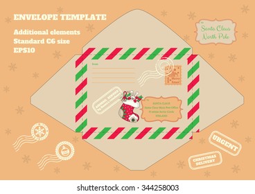 Envelope for letter to Santa with illustration of boot with gifts and candies