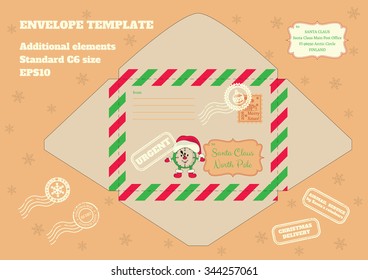 Envelope for letter to Santa with illustration of clock