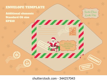 Envelope for letter to Santa with illustration of Santa with gifts