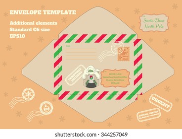 Envelope for letter to Santa with illustration of holiday house