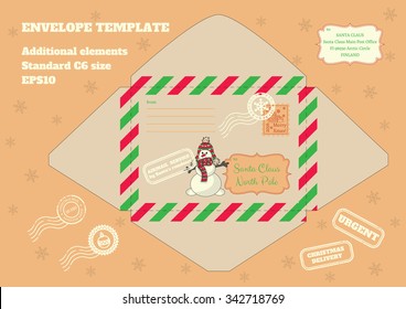 Envelope for letter to Santa with illustration of snowman