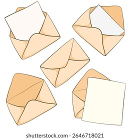Briefumschlag und Briefsatz. Postale Zeichentrickthemengrafik