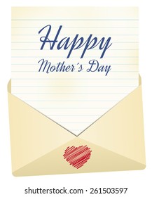 envelope and letter with text Happy Mothers Day, isolated illustration