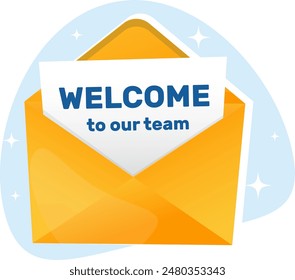 Envelope with letter and text welcome to our team. Stock vector illustration