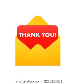 Envelope with letter thank you. Flat design for business financial marketing banking advertising web concept cartoon. Red letter to subscribe. Vector illustration