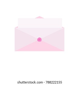 The envelope with the letter. Vector icon. Pink