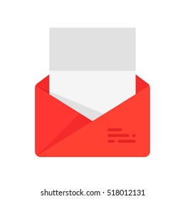 The envelope with the letter. Vector icon. Red