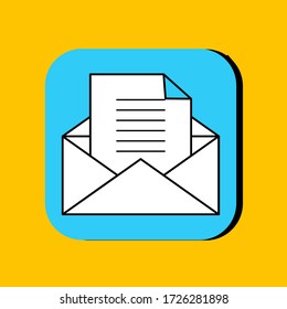 Envelope and letter vector illustration icon. Envelope and letter icon in two-dimensional shape. The concept of mail message and correspondence by using an envelope and letter modern icon.