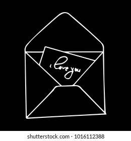 Envelope with lettering I love you vector illustration. Doodle style. Design, print, decor, textile, paper