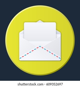 Envelope with letters color icon on bright circle background.