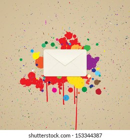 Envelope for letters on the background with blots of paint