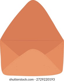 Umschlag mit angehobener Klappe und leerer Tasche, weicher Schattierung und Korndetails. Symbol für Nachricht, Kommunikation, Einladung und Ankündigung. Cartoon, Vektorgrafik.