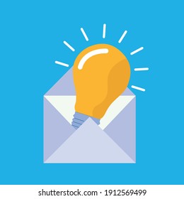 Envelope lightbulb icon an idea isolated on a white background close-up.